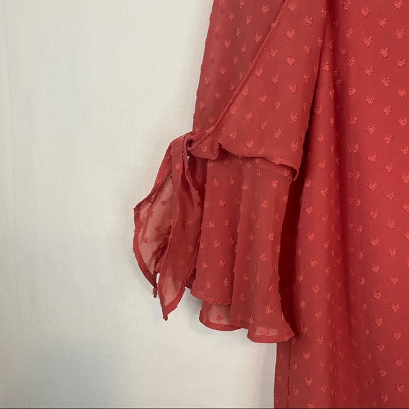 LC LAUREN CONRAD Coral Blouse 3/4 Sleeve Ruffle Sleeve Size Extra Small - Picture 5 of 9